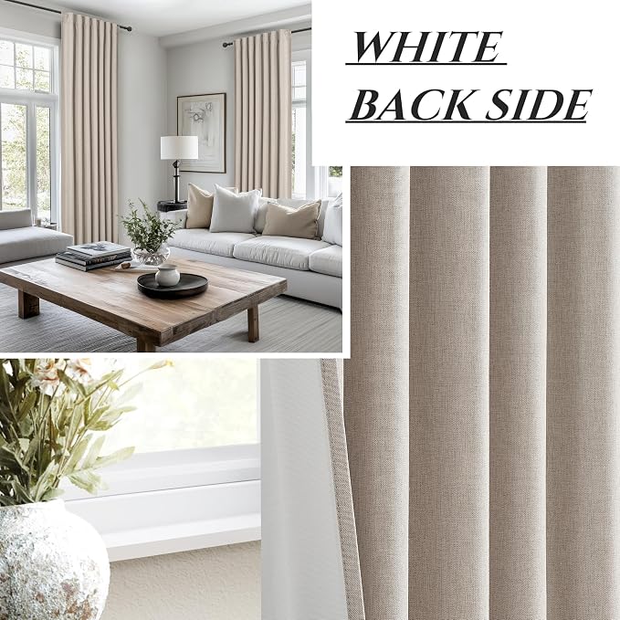 Grey Flax Extra Long Curtains 120 inch Length 2 Panels Set, Hook Belt&Rod - Image 7