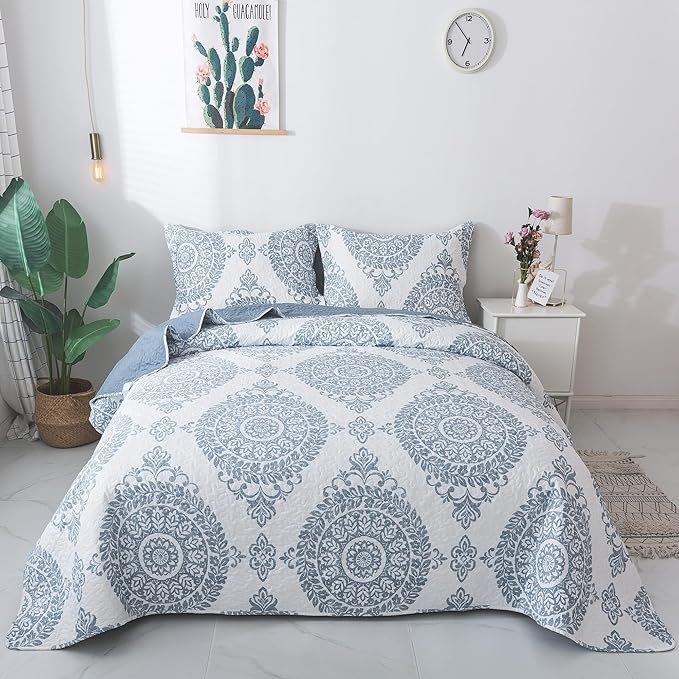 3-Piece Quilt Set Quilted Bedspread Lightweight Coverlet Set Floral Printed by Travan