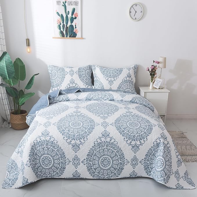 3-Piece Quilt Set Quilted Bedspread Lightweight Coverlet Set Floral Printed by Travan