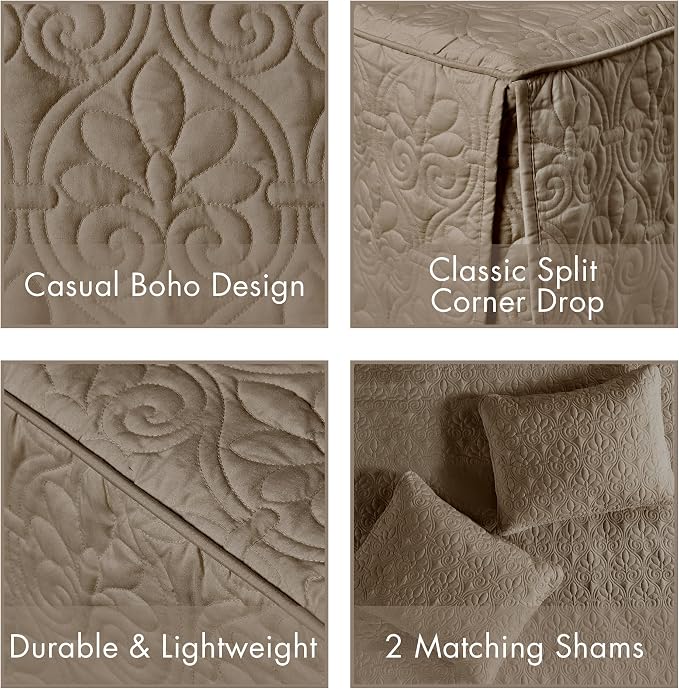 Madison Park Classic Traditional Damask Quilted Bedspread Set, All Season - Image 4