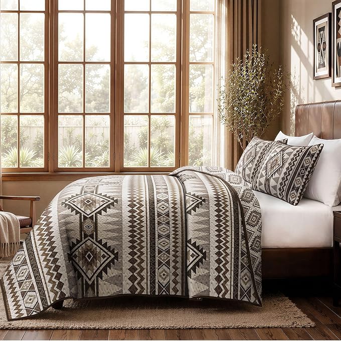 akkialla Reversible Brown Boho King/Cal King Quilt Set, 2-Piece Bohemian Aztec - Image 5