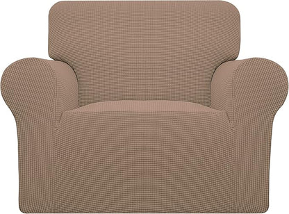 Easy-Going Stretch Oversized Chair Sofa Slipcover 1-Piece Couch Sofa Cover Furniture Protector Soft with Elastic Bottom for Kids Spandex Jacquard Fabric Small Checks Camel
