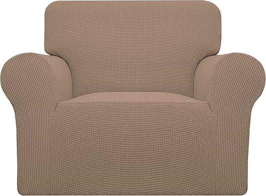 Easy-Going Stretch Oversized Chair Sofa Slipcover 1-Piece Couch Sofa Cover Furniture Protector Soft with Elastic Bottom for Kids Spandex Jacquard Fabric Small Checks Camel