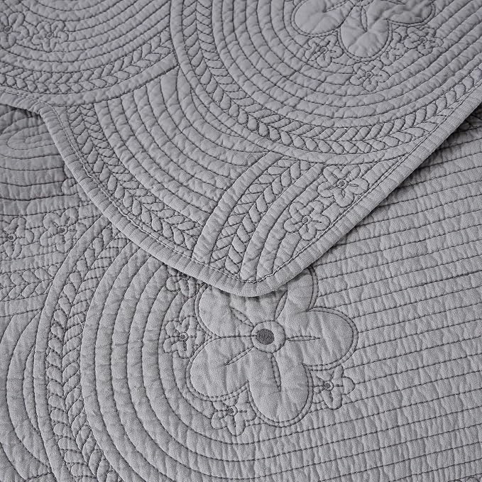 ROOMLIFE Quilt Set Queen Size 3D Floral Embroidery Pattern 3-Piece Cotton - Image 5