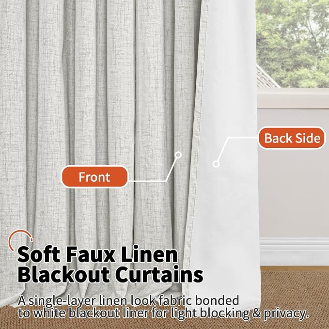 Light Grey Linen Blackout Curtains 84" Long Each 60 Wide 2 Panels | Thermal - Image 6