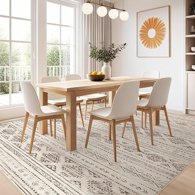 Nakagishi Boho 7x9 Area Rug Living Room Rugs Machine Washable Dark Brown | Soft - Image 7
