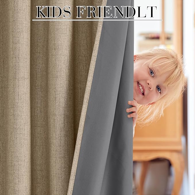 RYB HOME Burlap 100% Blackout Linen Curtains 72 Inch Long - Image 5
