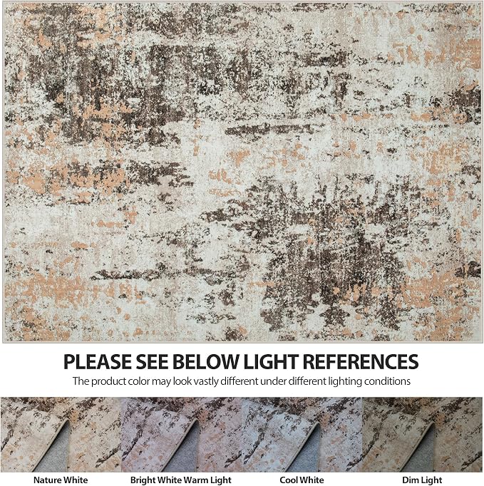 4x6 Area Rugs for Living Room Washable Bedroom Dining Room Brown Beige | Modern - Image 7