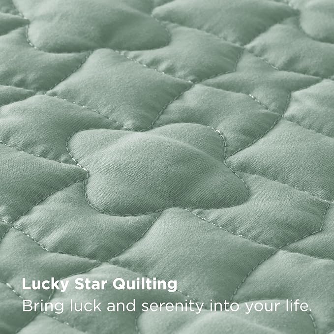 Bedsure Quilts Queen Size, Lucky Star Quilting Comforter Set Sage Green | - Image 3