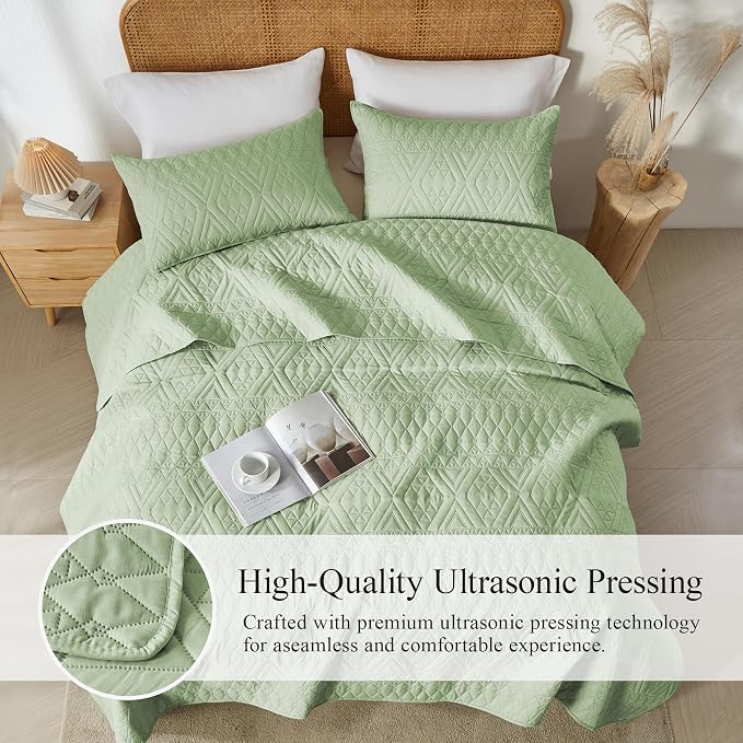 akkialla Full/Queen Size Quilt Bedding Set, Sage Green Lightweight Microfiber - Image 5