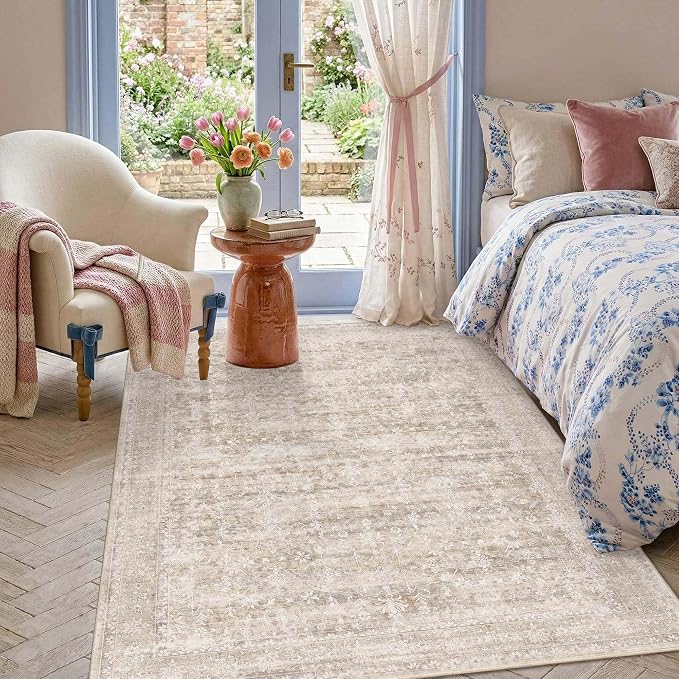 Latte&Fog 4x6 Beige Rugs for Living Room, Vintage Washable Area Rug | Non Slip - Image 5