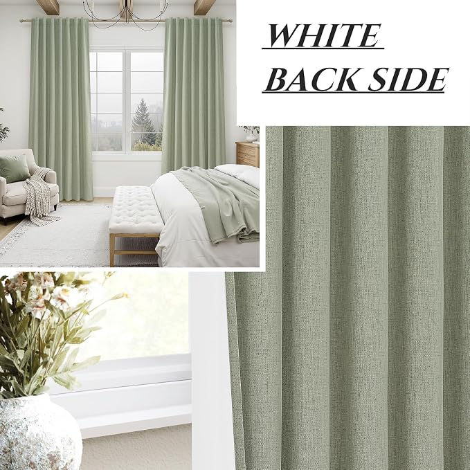 Sage Green Blackout Linen Curtains 102 Inches Long - Image 7