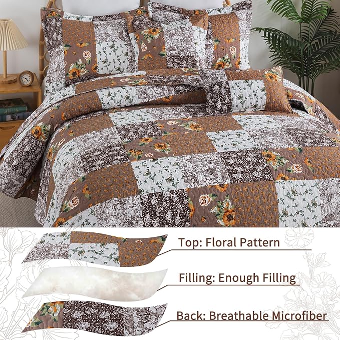 VAPUTAR King Size Quilt Set for Fall, Farmhouse King Quilt Bedding Set | Soft - Image 3
