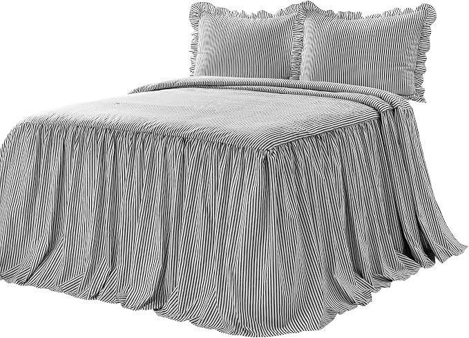 Lush Decor Ticking Stripe Bedspread King Size 3 Piece Set Black - Image 7