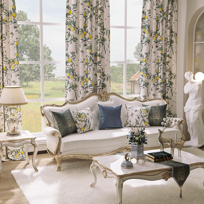 NICETOWN Vintage Curtains 84 Inches Long, Mid Century Illustration Style Lemon by NICETOWN