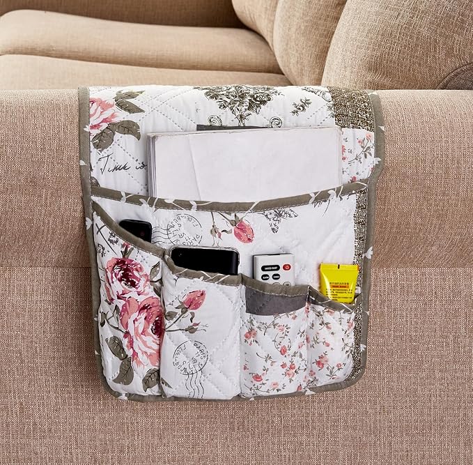 Brilliant Sunshine Pink Rose & Grey Toile Couch Armrest Cover, Armrest by BrilliantSunshine
