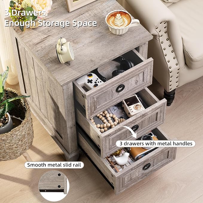 Joaxswe Farmhouse Nightstand Set 2, Oak Night Stand Cabinet - Image 6