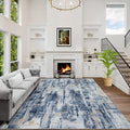 6x9 Area Rugs for Living Room: Washable Abstract Blue Gold Badroom Carpet | by GENTDRIZZ