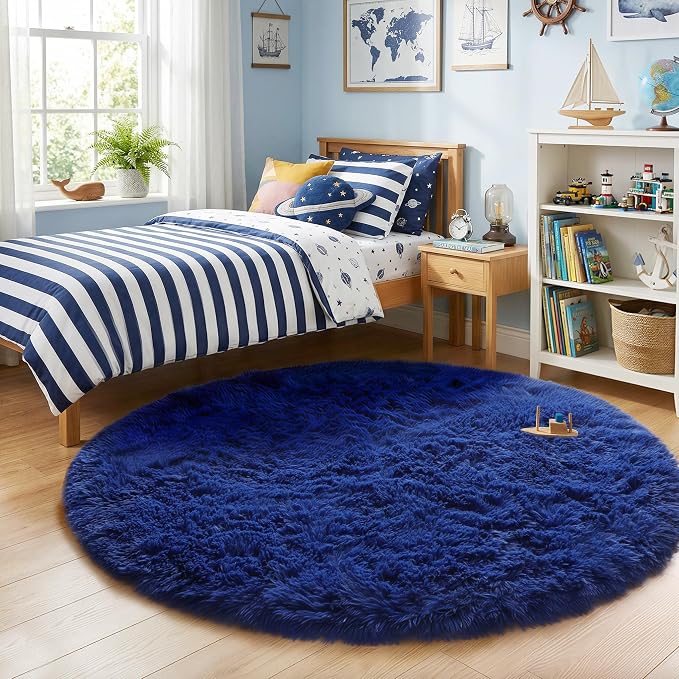 Amdrebio Navy Blue Big Round Circle Area Rug 6Ft - Image 3