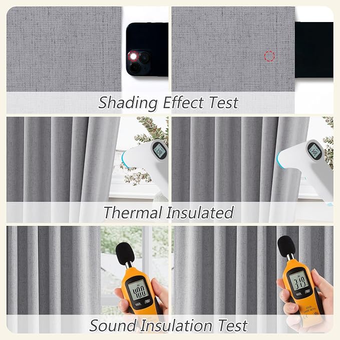 Grey 100% Blackout Curtains 96 Inch Length 2 Panels Set - Image 5