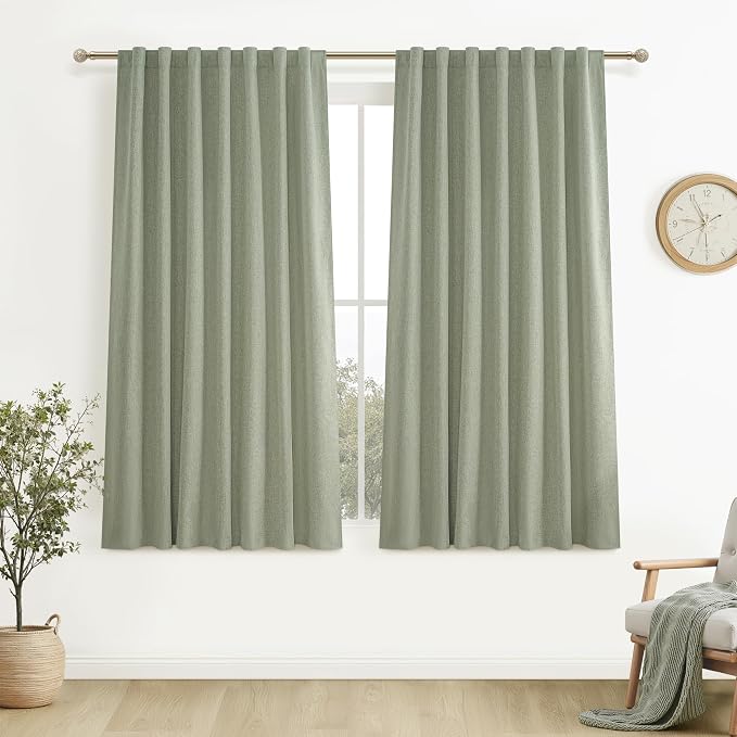Sage Green Kitchen Curtains 54 Inch Length Small Basement Window Blackout by QJMYDECO