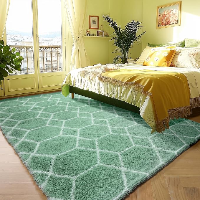 Rugs for Living Room Bedroom, 5x8 Fluffy Sage Green and White Area Rug - Image 5
