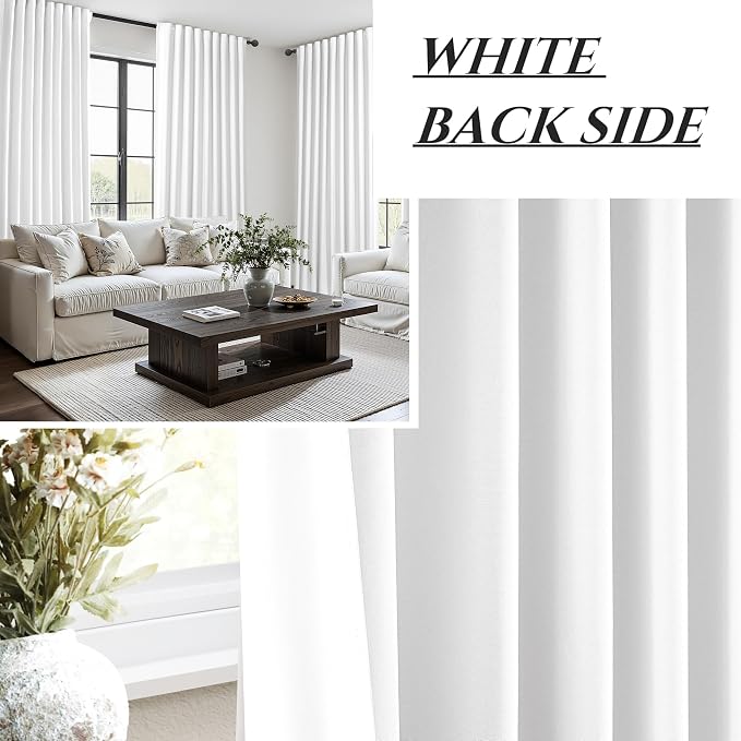 Pure White Blackout Curtains 60 Inches Extra Wide Modern Linen 84 Inch Length - Image 6