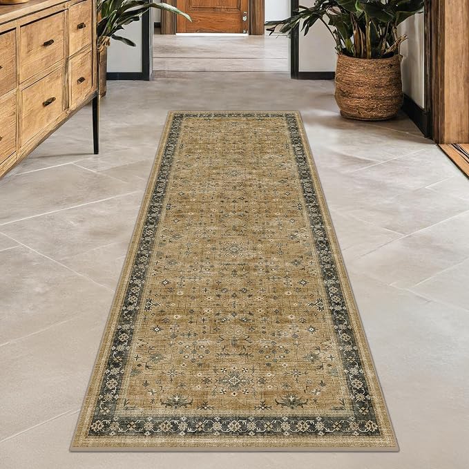 Natural Sage Taupe 2x6 Entryway Runner Rug, Kitchen Floor Mat by HazoHaus