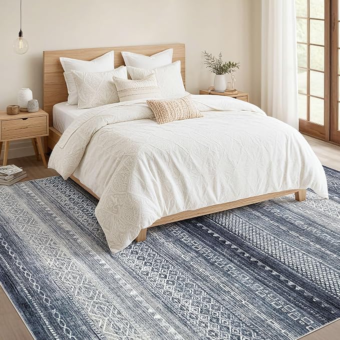Nakagishi Boho 10x14 Area Rug Living Room Rugs Machine Washable Blue | Soft - Image 5