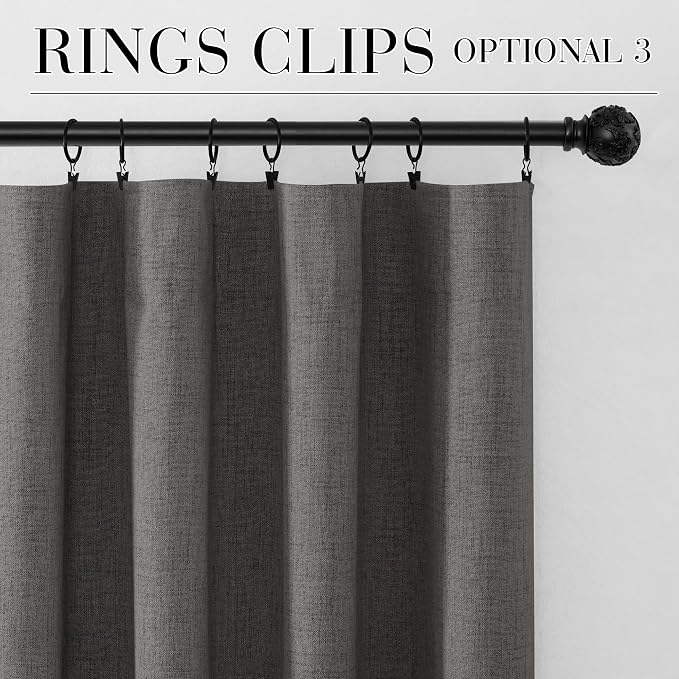 RYB HOME Grey 100% Blackout Linen Curtains 72 Inch Long - Image 8