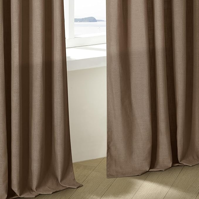 Dutch Cocoa 90 Inch Linen Curtains Pinch Pleated for Living Room Bedroom Dining Boho Brown Light Filtering Pinch Pleat Drapes Hooks Rings Back Tab Semi Sheer Dark Brown Window Curtains 2 Panels