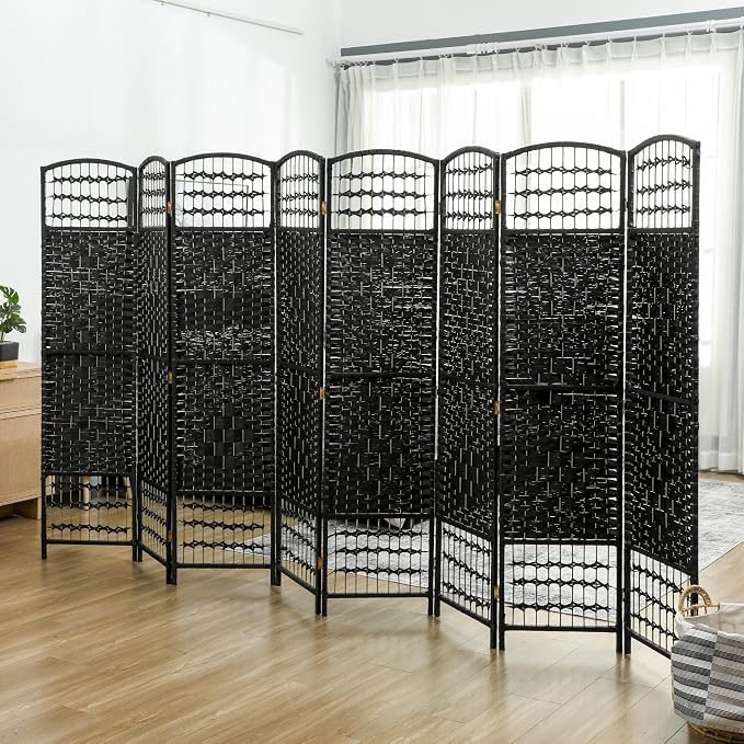 HOMCOM 8 Panel Room Divider, Folding Privacy Screen, Wave Fiber Freestanding - Image 9