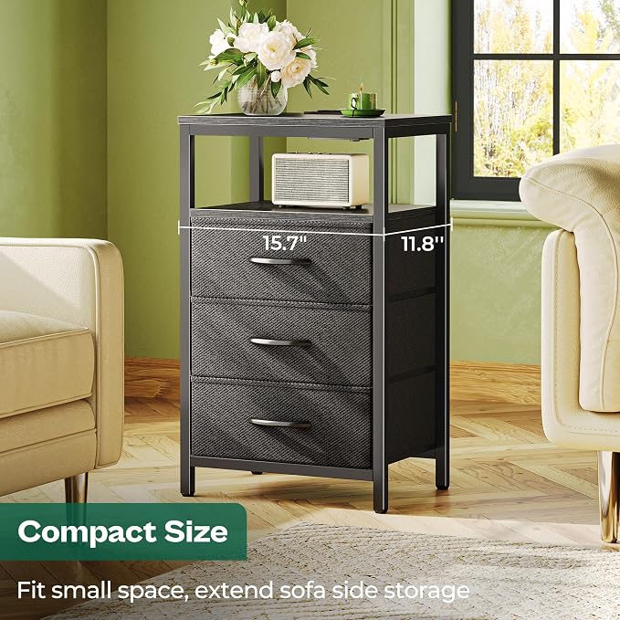 Huuger Nightstand with Charging Station, 27.6 Inch Bedside Table, Side Table | - Image 5