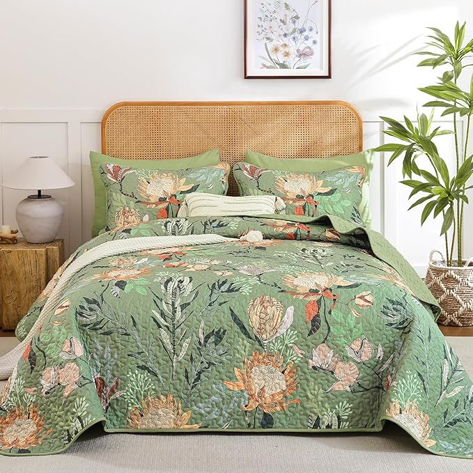 Dintszyayue Quilt Queen Size Green, Soft Microfiber Lightweight Farmhouse Bed by Dintszyayue