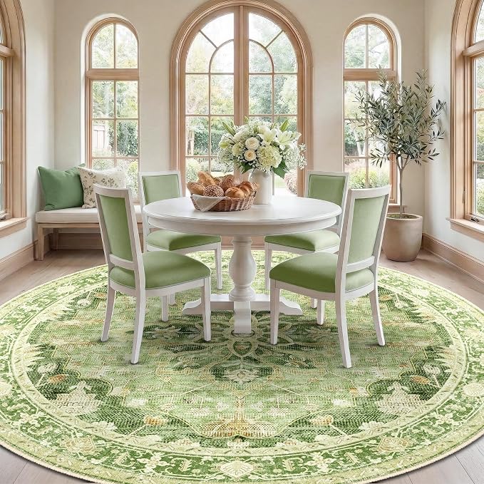 RELEANY Washable Area Rug, Round 8ft, Water Repellent, Pet Friendly, Vintage - Image 2