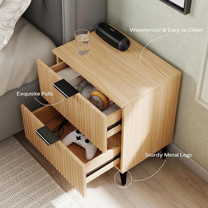 SUNWAVE Fluted Nightstand Set of 2, Modern Night Stands - Image 6
