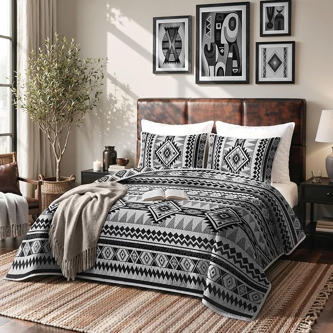 akkialla Reversible Black Boho Twin Quilt Set, 2-Piece Bohemian Aztec - Image 2
