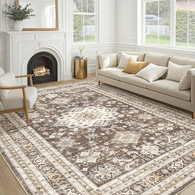 cotiled 10x14 Area Rug for Living Room, Traditional, Dark Brown | Soft by COTILED