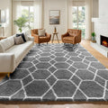 7x9 Area Rugs for Living Room Bedroom, Large Fluffy Grey and White Throw Rug by ONASAR