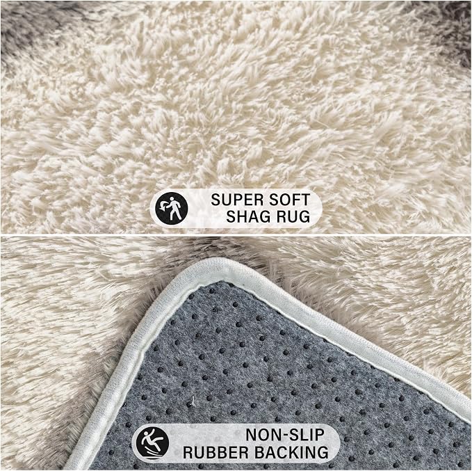 Grey 7x10 Area Rug for Living Room Soft Checkered Shag Carpet | Machine Washable - Image 4