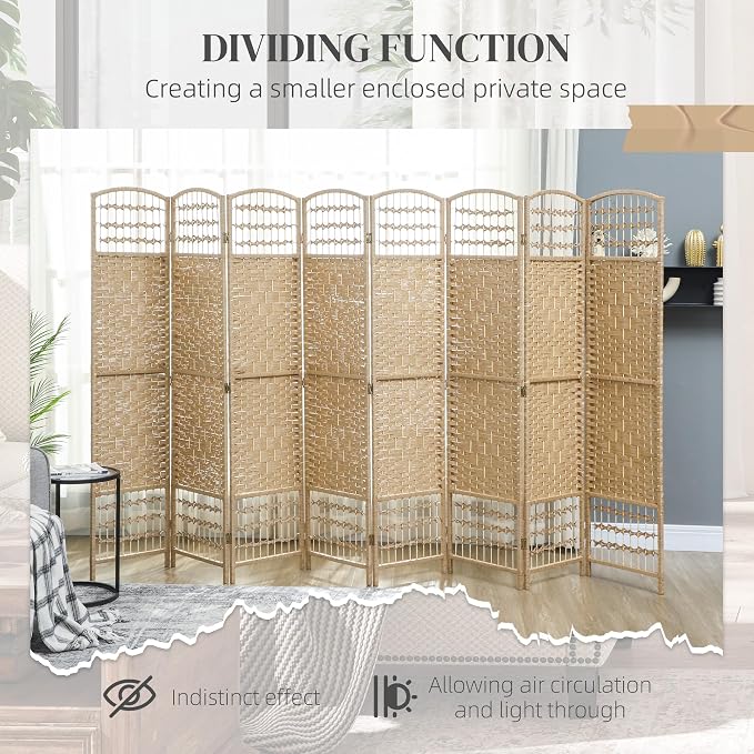 HOMCOM 8 Panel Room Divider, Folding Privacy Screen, Natural | Room Separator - Image 6