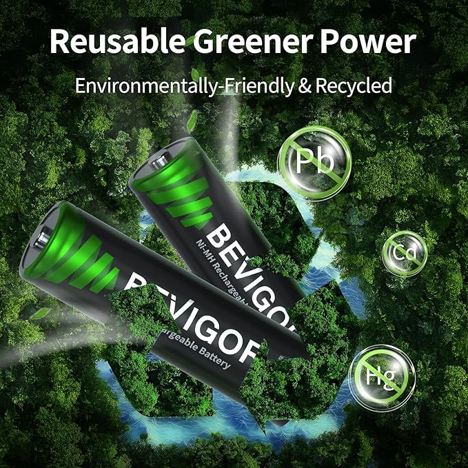 BEVIGOR AA Rechargeable Batteries 2800 mAh High Capacity 1500 Cycle, 1.2V NiMH Low Self Discharge AA Battery, 4 Count