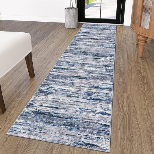 2x10 Modern Abstract Runner Rug for Hallways, Navy Blue Gray Neutral Multi Super Soft Hallway Decor Kitchen Rugs with Non-Slip, Non-Shedding Washable Rug for Hallways Entryway Bedroom Indoor