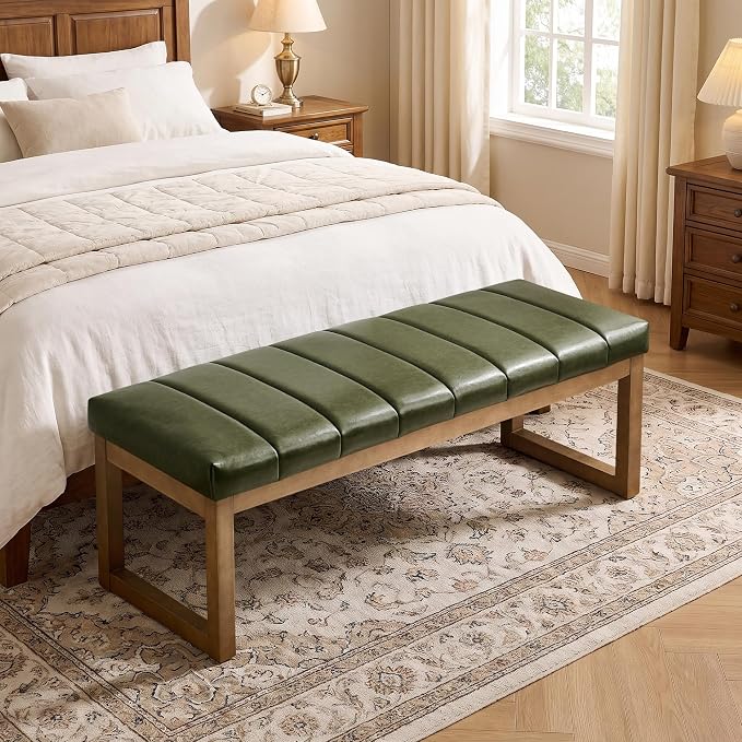 52.7" Bedroom Bench for End of Bed, Faux Leather Entryway Bench | Modern - Image 3