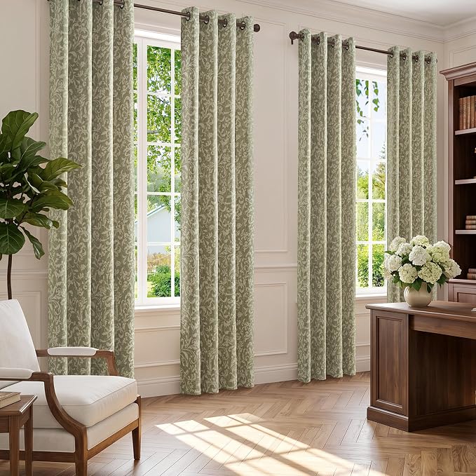 jinchan Sage Floral Blackout Curtians 84 Inch Vintage Grommet 2 Panels | Room - Image 7