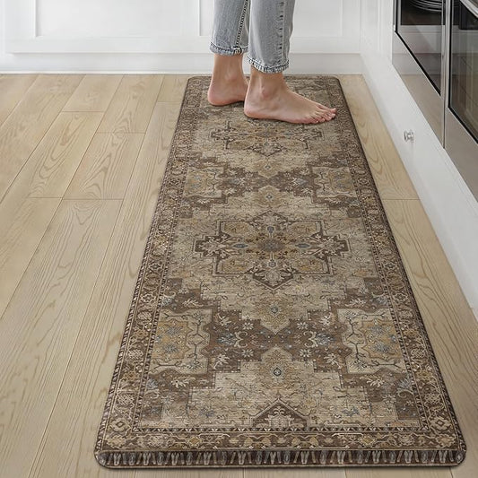 GENIMO Kitchen Mats for Floor, Washable Anti Fatigue Mat for Cushioned, 17.3"x59", Waterproof Kitchen Rugs, Non Slip Foam Comfort Standing Mat Rug for Home, Runner, Sink, Laundry, Rustic Brown