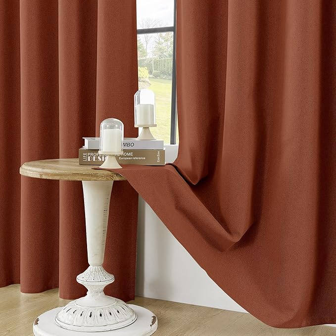 ChrisDowa 100% Blackout Terracotta Solid Curtains 54 Inches Long 2 Panels for Bedroom Living Room,Farmhouse Room Darkening Thermal Insulated Soundproof Grommet Top Window Treatment Drapes,52x54