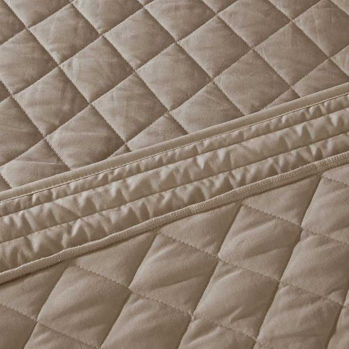 Madison Park Cotton Traditional Diamond Quilted Khaki Queen Quilt Set, Machine - Image 6