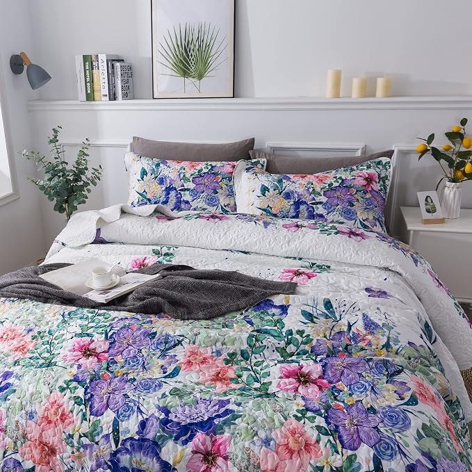 King Quilt Set 3-Piece Bedspread Quilted Oversized Lightweight Microfiber - Image 3