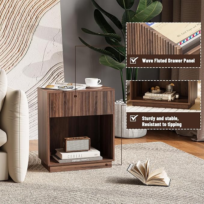 Fluted Nightstands Set of 2, Modern Bedside Table - Image 4